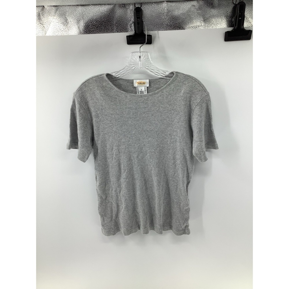 Talbots Womens Small Gray Ribbed Short Sleeve Scoop Neck Cotton Blend Top Canada